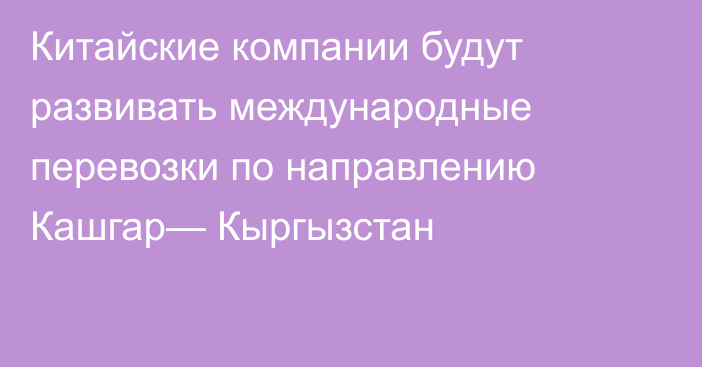 Китайские компании будут развивать международные перевозки по направлению Кашгар— Кыргызстан