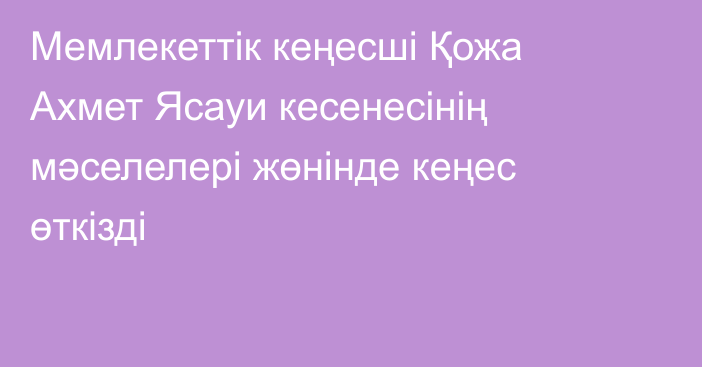 Мемлекеттік кеңесші Қожа Ахмет Ясауи кесенесінің мәселелері жөнінде кеңес өткізді