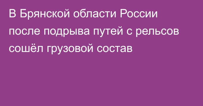 В Брянской области России после подрыва путей с рельсов сошёл грузовой состав