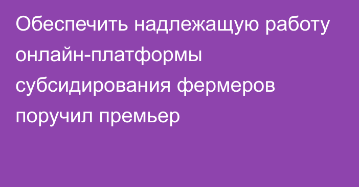 Обеспечить надлежащую работу онлайн-платформы субсидирования фермеров поручил премьер