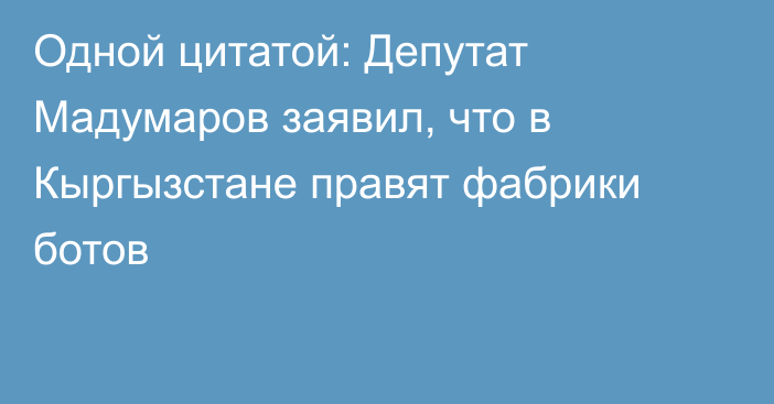 Одной цитатой: Депутат Мадумаров заявил, что в Кыргызстане правят фабрики ботов