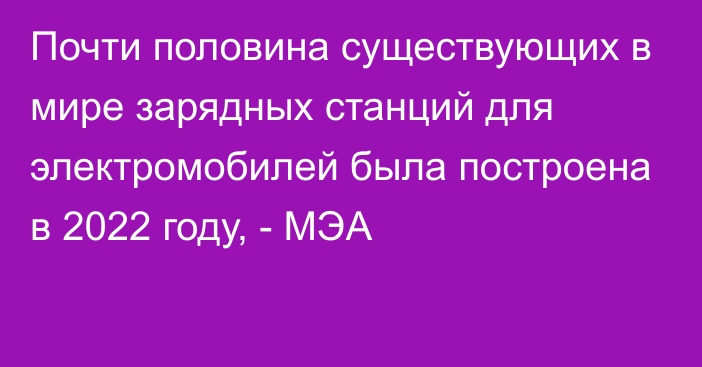 Почти половина существующих в мире зарядных станций для электромобилей была построена в 2022 году, - МЭА