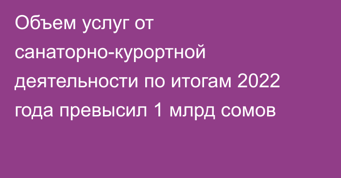 Объем услуг от санаторно-курортной деятельности по итогам 2022 года превысил 1 млрд сомов