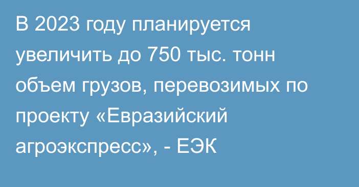 В 2023 году планируется увеличить до 750 тыс. тонн объем грузов, перевозимых по проекту «Евразийский агроэкспресс», - ЕЭК