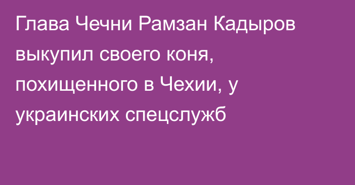 Глава Чечни Рамзан Кадыров выкупил своего коня, похищенного в Чехии, у украинских спецслужб