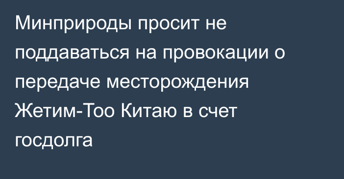 Минприроды просит не поддаваться на провокации о передаче месторождения Жетим-Тоо Китаю в счет госдолга