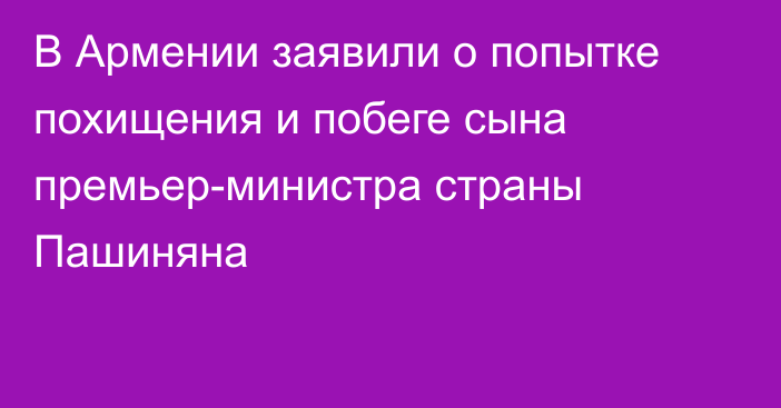 В Армении заявили о попытке похищения и побеге сына премьер-министра страны Пашиняна