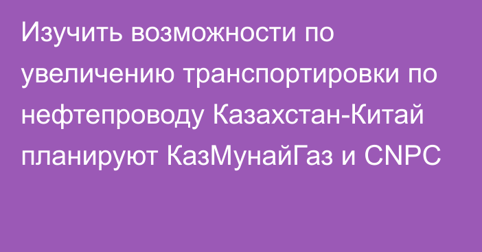 Изучить возможности по увеличению транспортировки по нефтепроводу Казахстан-Китай планируют КазМунайГаз и CNPC