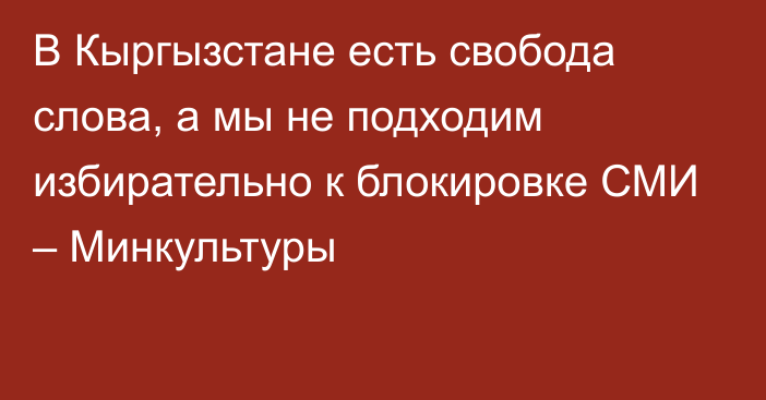 В Кыргызстане есть свобода слова, а мы не подходим избирательно к блокировке СМИ – Минкультуры