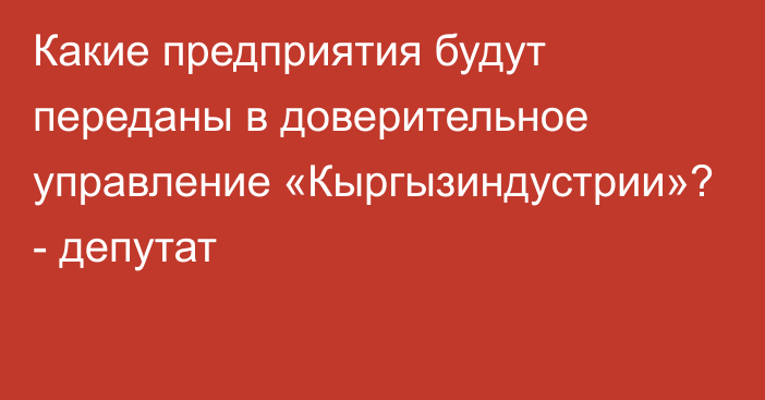 Какие предприятия будут переданы в доверительное управление «Кыргызиндустрии»? - депутат