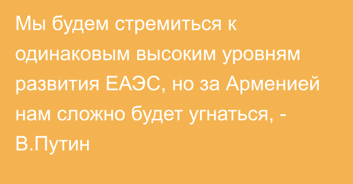 Мы будем стремиться к одинаковым высоким уровням развития ЕАЭС, но за Арменией нам сложно будет угнаться, - В.Путин