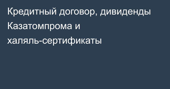 Кредитный договор, дивиденды Казатомпрома и халяль-сертификаты