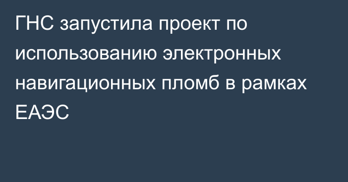 ГНС запустила проект по использованию электронных навигационных пломб в рамках ЕАЭС