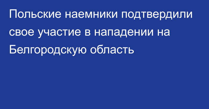 Польские наемники подтвердили свое участие в нападении на Белгородскую область