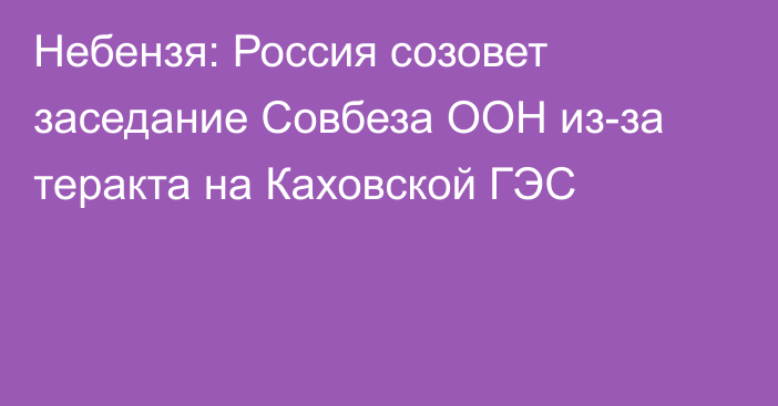 Небензя: Россия созовет заседание Совбеза ООН из-за теракта на Каховской ГЭС