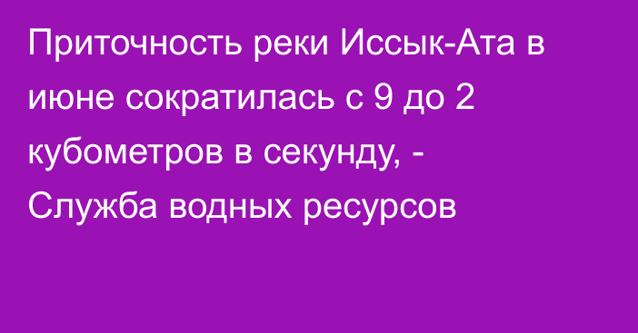 Приточность реки Иссык-Ата в июне сократилась с 9 до 2 кубометров в секунду, - Служба водных ресурсов