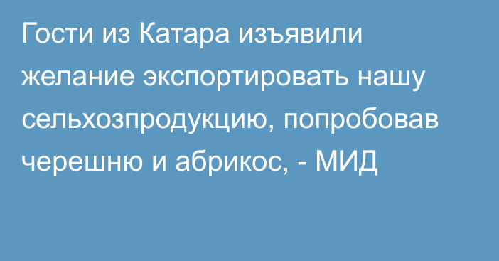 Гости из Катара изъявили желание экспортировать нашу сельхозпродукцию, попробовав черешню и абрикос, - МИД