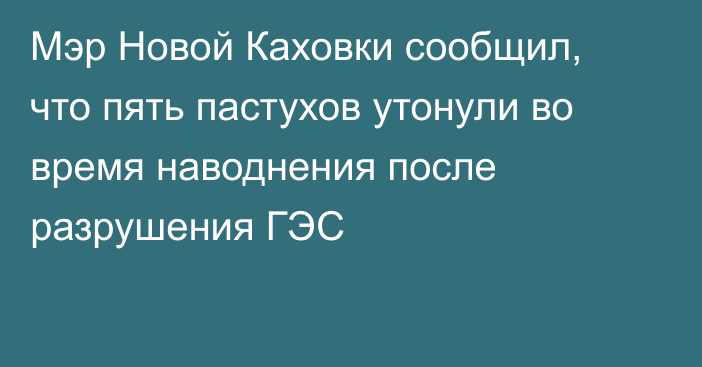 Мэр Новой Каховки сообщил, что пять пастухов утонули во время наводнения после разрушения ГЭС