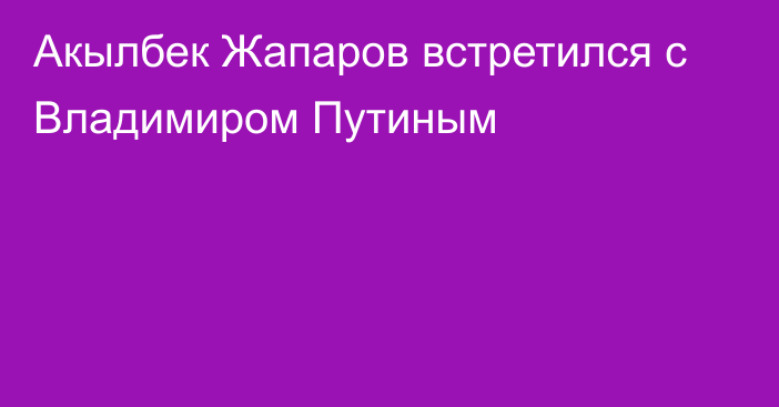 Акылбек Жапаров встретился с Владимиром Путиным