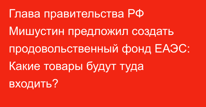 Глава правительства РФ Мишустин предложил создать продовольственный фонд ЕАЭС: Какие товары будут туда входить?