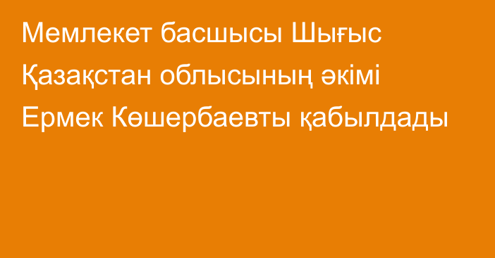 Мемлекет басшысы Шығыс Қазақстан облысының әкімі Ермек Көшербаевты қабылдады