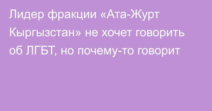 Лидер фракции «Ата-Журт Кыргызстан» не хочет говорить об ЛГБТ, но почему-то говорит