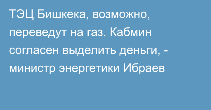 ТЭЦ Бишкека, возможно, переведут на газ. Кабмин согласен выделить деньги, - министр энергетики Ибраев