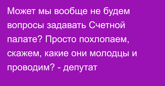 Может мы вообще не будем вопросы задавать Счетной палате? Просто похлопаем, скажем, какие они молодцы и проводим? - депутат