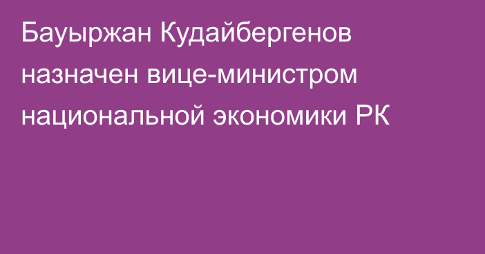 Бауыржан Кудайбергенов назначен вице-министром национальной экономики РК