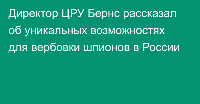 Директор ЦРУ Бернс рассказал об уникальных возможностях для вербовки шпионов в России