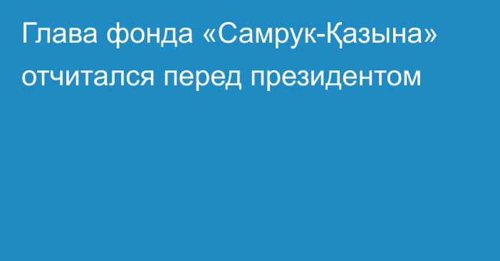 Глава фонда «Самрук-Қазына» отчитался перед президентом