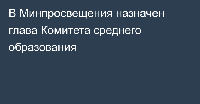 В Минпросвещения назначен глава Комитета среднего образования