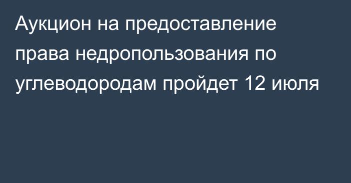 Аукцион на предоставление права недропользования по углеводородам пройдет 12 июля