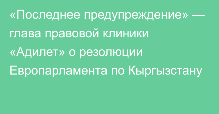 «Последнее предупреждение» — глава правовой клиники «Адилет» о резолюции Европарламента по Кыргызстану