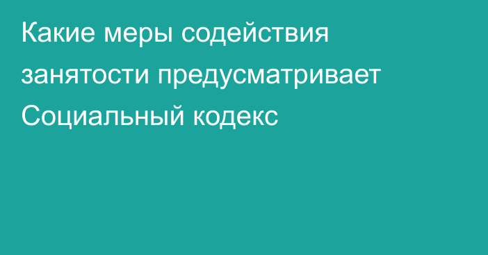 Какие меры содействия занятости предусматривает Социальный кодекс