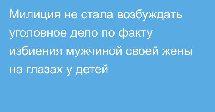 Милиция не стала возбуждать уголовное дело по факту избиения мужчиной своей жены на глазах у детей