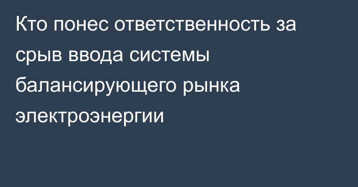 Кто понес ответственность за срыв ввода системы балансирующего рынка электроэнергии