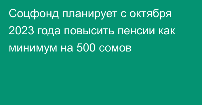 Соцфонд планирует с октября 2023 года повысить пенсии как минимум на 500 сомов