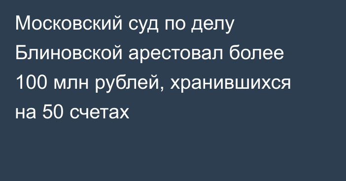 Московский суд по делу Блиновской арестовал более 100 млн рублей, хранившихся на 50 счетах