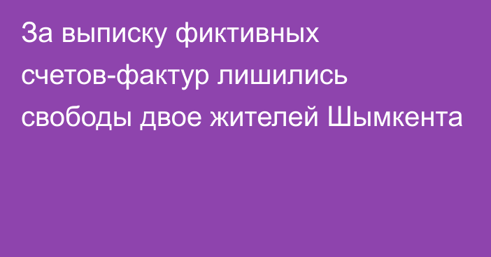 За выписку фиктивных счетов-фактур лишились свободы двое жителей Шымкента