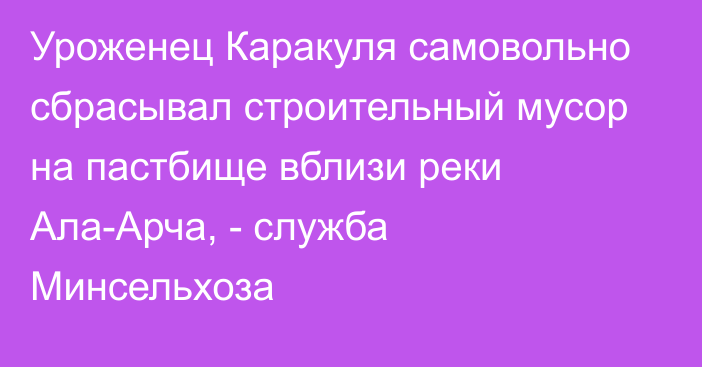 Уроженец Каракуля самовольно сбрасывал строительный мусор на пастбище вблизи реки Ала-Арча, - служба Минсельхоза