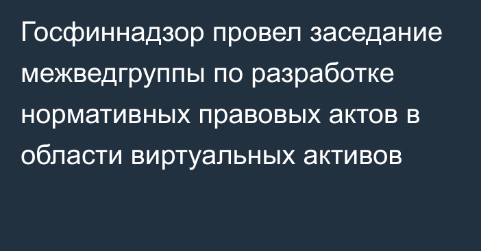 Госфиннадзор провел заседание межведгруппы по разработке нормативных правовых актов в области виртуальных активов