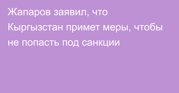 Жапаров заявил, что Кыргызстан примет меры, чтобы не попасть под санкции