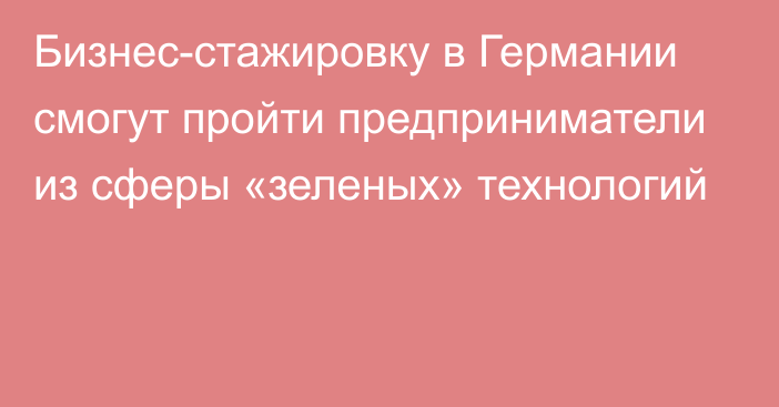 Бизнес-стажировку в Германии смогут пройти предприниматели из сферы «зеленых» технологий