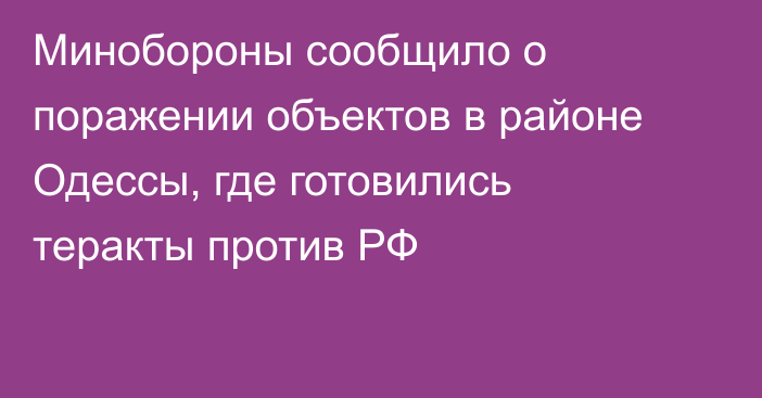 Минобороны сообщило о поражении объектов в районе Одессы, где готовились теракты против РФ