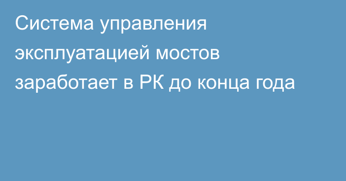 Система управления эксплуатацией мостов  заработает в РК до конца года