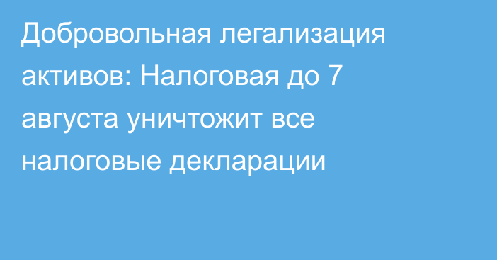 Добровольная легализация активов: Налоговая до 7 августа уничтожит все налоговые декларации