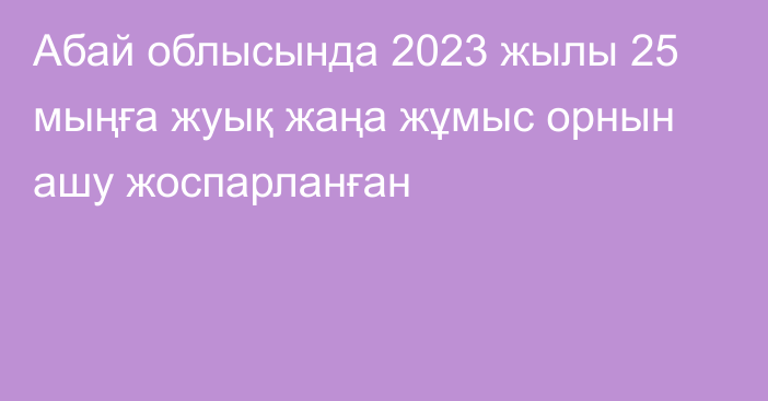 Абай облысында 2023 жылы 25 мыңға жуық жаңа жұмыс орнын ашу жоспарланған