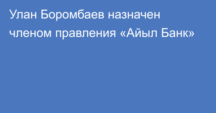 Улан Боромбаев назначен членом правления «Айыл Банк»