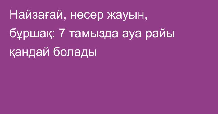 Найзағай, нөсер жауын, бұршақ: 7 тамызда ауа райы қандай болады